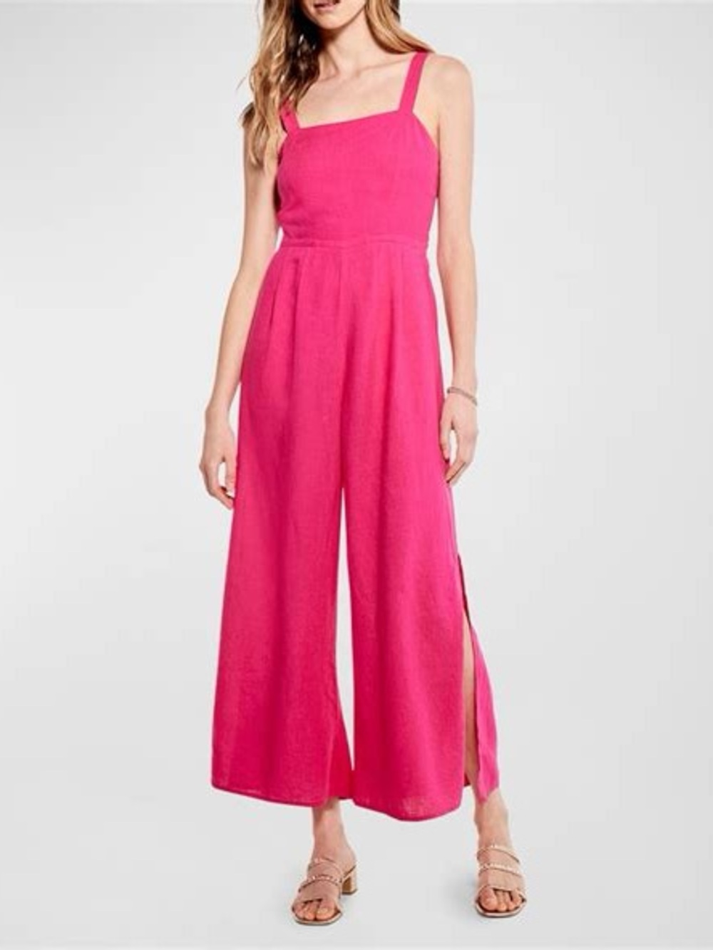 Nic+Zoe Shocking Pink Rumba Park Linen  Blend Jumpsuit, Size 6